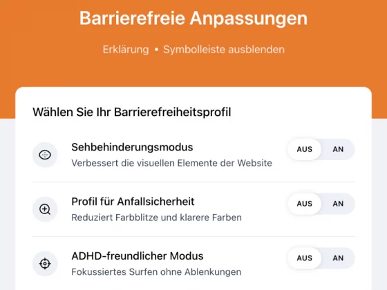 Screenshot der neuen Funktionen zur Barrierefreiheit